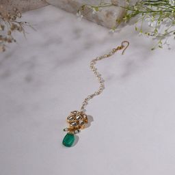 Ruby Raang Gold-Plated Kundan-Studded & Faux Pearls-Beaded Maang Tikka-6