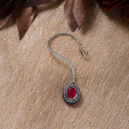 Ruby Raang Gold-Plated Maroon & White Kundan Stone -Studded Maang Tikka-image-40