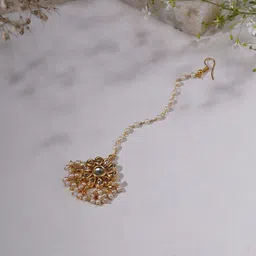 Ruby Raang Gold-Plated Kundan Studded Brass Maangtikka-image-33