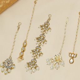 OOMPH Set Of 5 Gold Plated Kundan Studded & Beaded Maangtikka-20