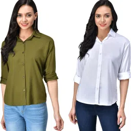 Women Regular Fit Solid Spread Collar Casual Shirt-image-7