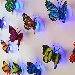 Home Decor LED 3D Plastic Butterfly with Sticking Pad Pack of 10-23