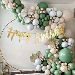 White Green Grey Balloons, Happy Birthday Banner Decoration Arch Kit Pack Of 100-image-38