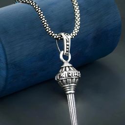 Stainless Steel Hanuman ji Gada Bajrang Bali Locket Jai Shree Ram Silver Stainless Steel Pendant Set-image-26