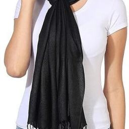 Solid Cotton Blend Women Black Scarf-image-90