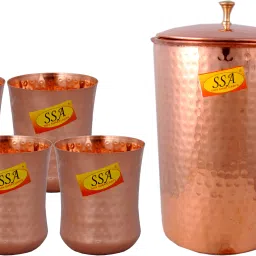Shinee Hammer Design Copper Jug Glasses Set Antique Luxury Design - ( Capacity - 1.8 Liter ) - 5 Pieces Drinkware Set Jug Glass Set-image-51