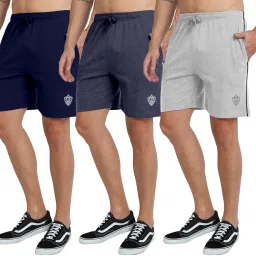 Pack of 3 Solid Men Dark Blue, Blue, Grey Basic Shorts-image-64