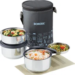 Carry Fresh Lunchbox, 3pc Set (280ml x 2 + 180ml x 1) Steel Tiffin for Office 3 Containers Lunch Box-13