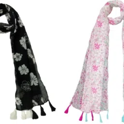 Floral Print Chiffon Women Multicolor Scarf, Stole, Fancy Scarf-image-48