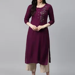 HIGHLIGHT FASHION EXPORT Women Purple & Golden Ethnic Embroidered Handwork Zardozi Kurta-image-38