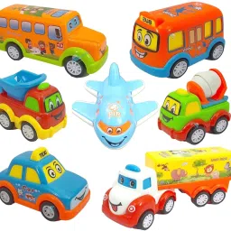 Toys 7 Pc Vehicle Toys For Kids Bus Truck Plane Toy Set Pull Back Vehicle-image-12