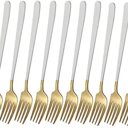 8" Stainless Steel Dinner Forks Set with Colorful Handle & Shiny Gold Mouth Stainless Steel Dinner Fork Set-38