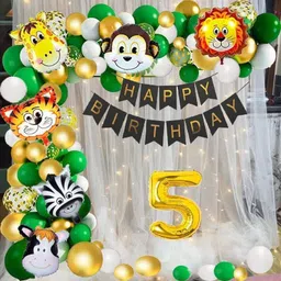 party midlinkerz Solid Forest/Jungle Theme Net Curtain 5th Birthday Party Decoration Kit Combo-50pcs Balloon-picture-13