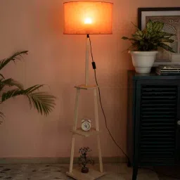 sanded edge Charlie 2 Tier Shelf Floor Lamp in Solid Wood Base in Natural Wood Color-picture-6