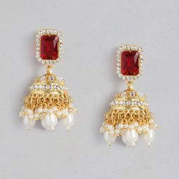 Peora Maroon Gold-Plated Kundan Pearl Studded Choker Necklace Jewellery Set image 4