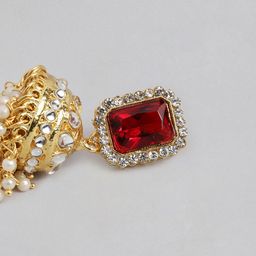 Peora Maroon Gold-Plated Kundan Pearl Studded Choker Necklace Jewellery Set image 5