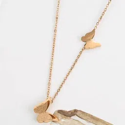 MEENAZ Rose Gold-Plated CZ Studded Butterfly Pendant With Chain-44