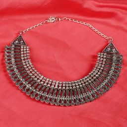 Jazz and Sizzle Silver-Toned German Silver Silver-Plated Oxidised Necklace-7