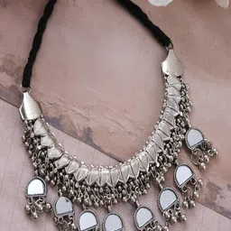 UNIVERSITY TRENDZ Silver Plated Artificial Stones Oxidised Necklace-picture-20
