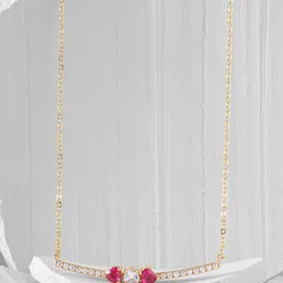 MINUTIAE Women Red Brass Gold-Plated Crystal Bar Pendant Necklace-13