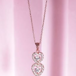 Rubans Silver 925 Silver Rose Gold-Plated Stone-Studded Layered Heart Pendant With Chain-24