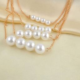 Jewels Galaxy Pearl studded Brass Gold-Plated Layered Necklace-11