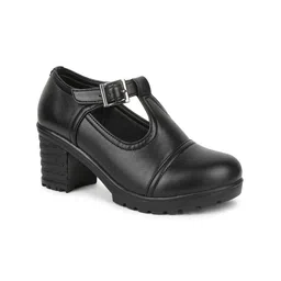 VALIOSAA Black Block Pumps with Buckles-13
