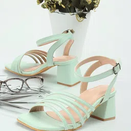 ICONICS Strappy Open Toe Block Heels With Ankle Loop-15