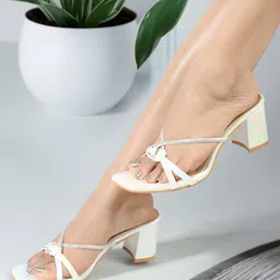 ICONICS Embellished Open Toe Block Heels-28