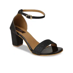 VALIOSAA Women Black Block Heels with Buckles-39