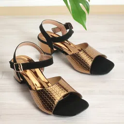 ICONICS Textured Open Toe Block Heels-1