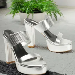 ELLE Textured Open Toe Block Heels-13