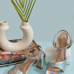 Shezone Silver-Toned Printed Block Pumps with Buckles-16