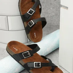 Lavie Textured Buckle Detail One Toe Flats-19