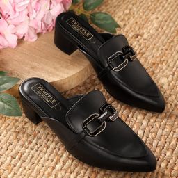 Truffle Collection Pointed Toe Block Heeled Mules-image-90