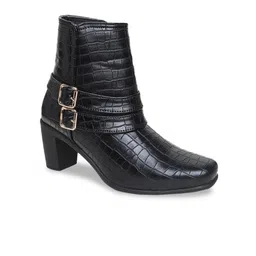 VALIOSAA Black Textured Block Heeled Boots-picture-49