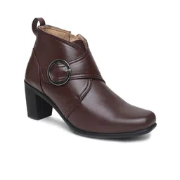 VALIOSAA Brown Block Heeled Boots with Buckles-picture-11