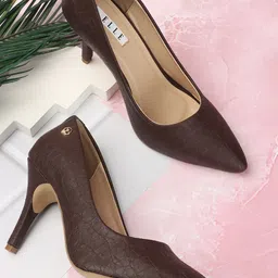 ELLE Textured Pointed Toe Slim Heel Pumps-29