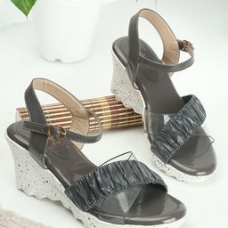 DressBerry Textured Open Toe Wedge Heels-58