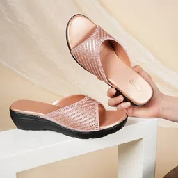 Anouk Rose Gold-Toned Embellished Open Toe Wedge Heels-10