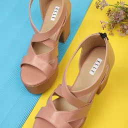 ELLE Women Pink Block Peep Toes Wedge with Zip-21