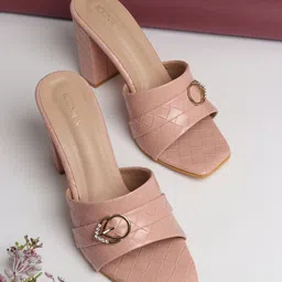 ICONICS Pink Block Mules with Buckles-11