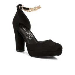 London Rag Suede Party Block Pumps with Buckles-18