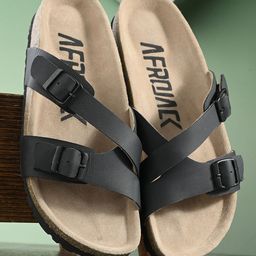 AfroJack Women Leather Open Toe Flats With Buckle Detail-12