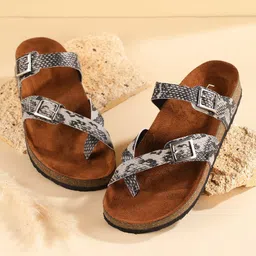 Lavie Women Printed One Toe Flats with Buckles-36