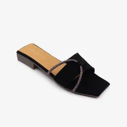 DressBerry Black Embellished Open Toe Flats-image-31