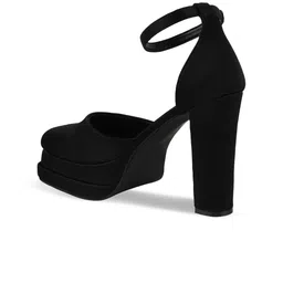 Shoetopia Square Toe Suede Platform Pumps With Ankle Loop image 3
