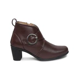 VALIOSAA Brown Block Heeled Boots with Buckles image 5