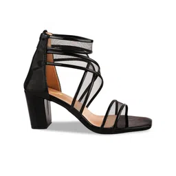 Shoetopia Mid Top Striped Block Heels With Zip Closure image 4