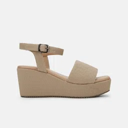 marc loire Marc LoireTextured Open Toe Wedges With Buckle Closure image 2